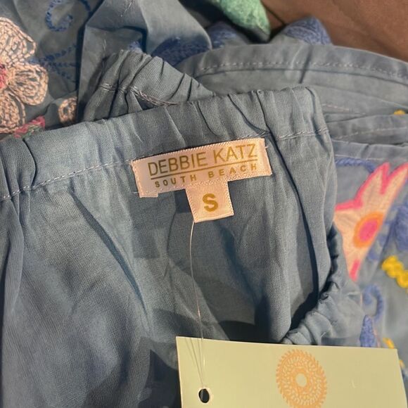 Debbie Katz South Beach Blue Violetta Embroidered Floral Tunic 100% Cotton Sz S - Picture 11 of 13